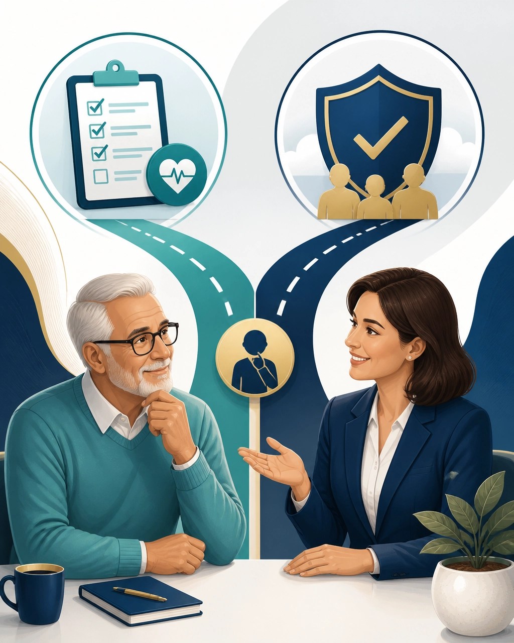 Editorial illustration comparing simplified issue and guaranteed issue insurance options