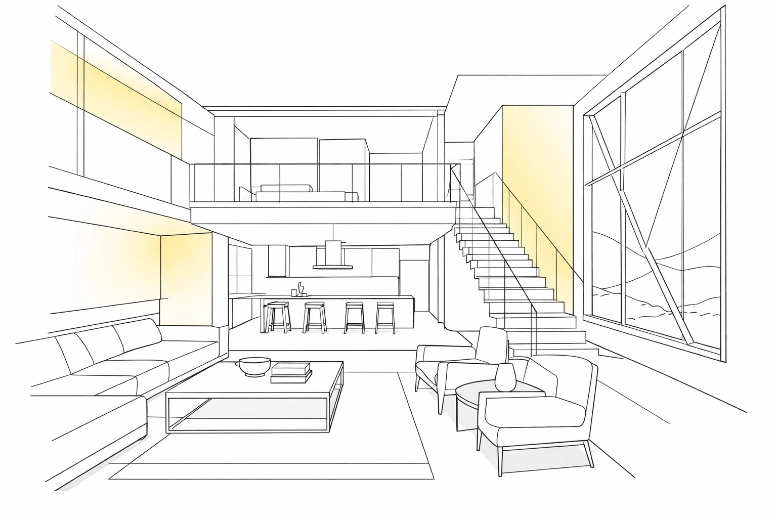 Modern open-concept interior design showing high-quality finishes for custom investor homes.