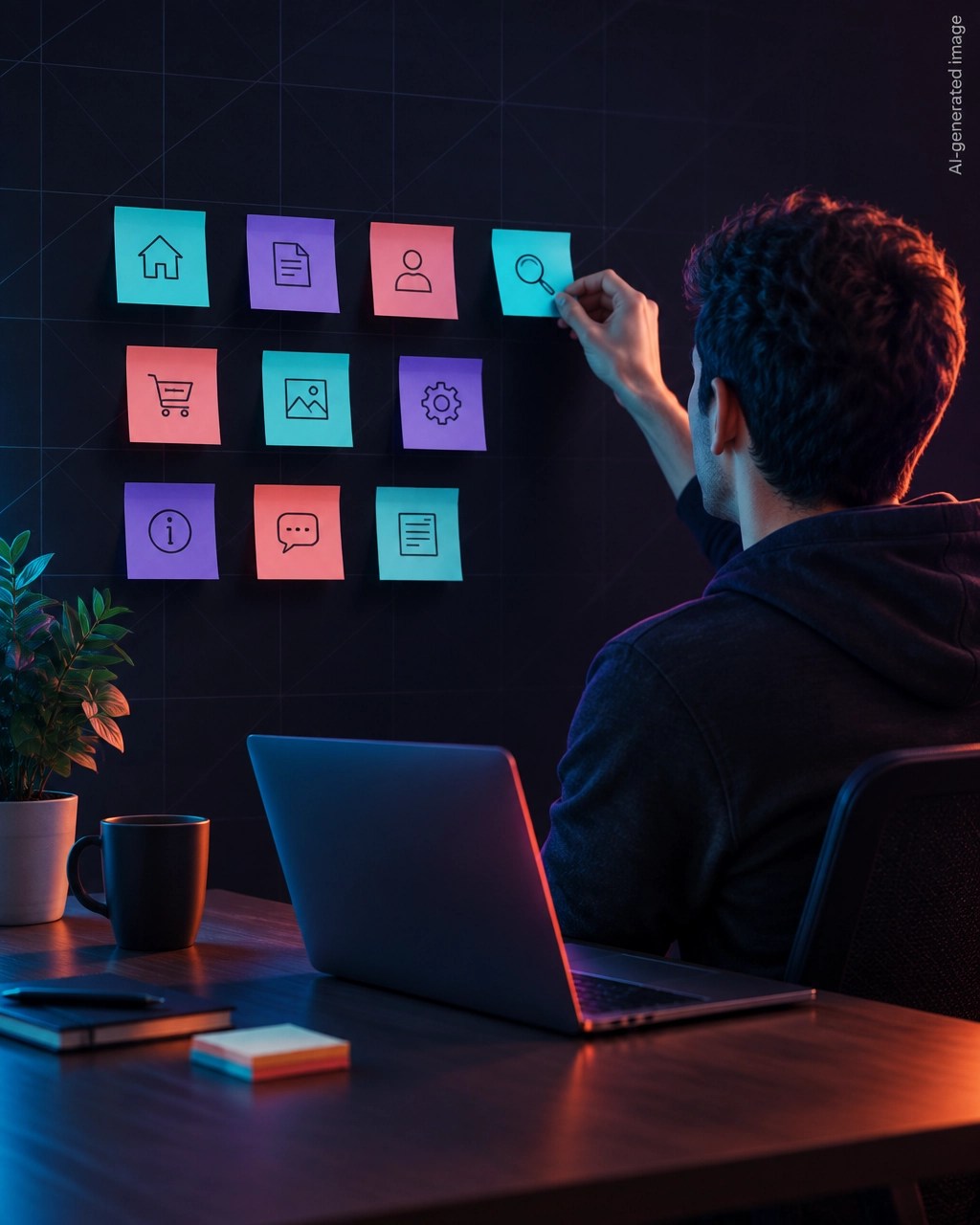Founder arranging simple page notes for a website-wide metadata audit