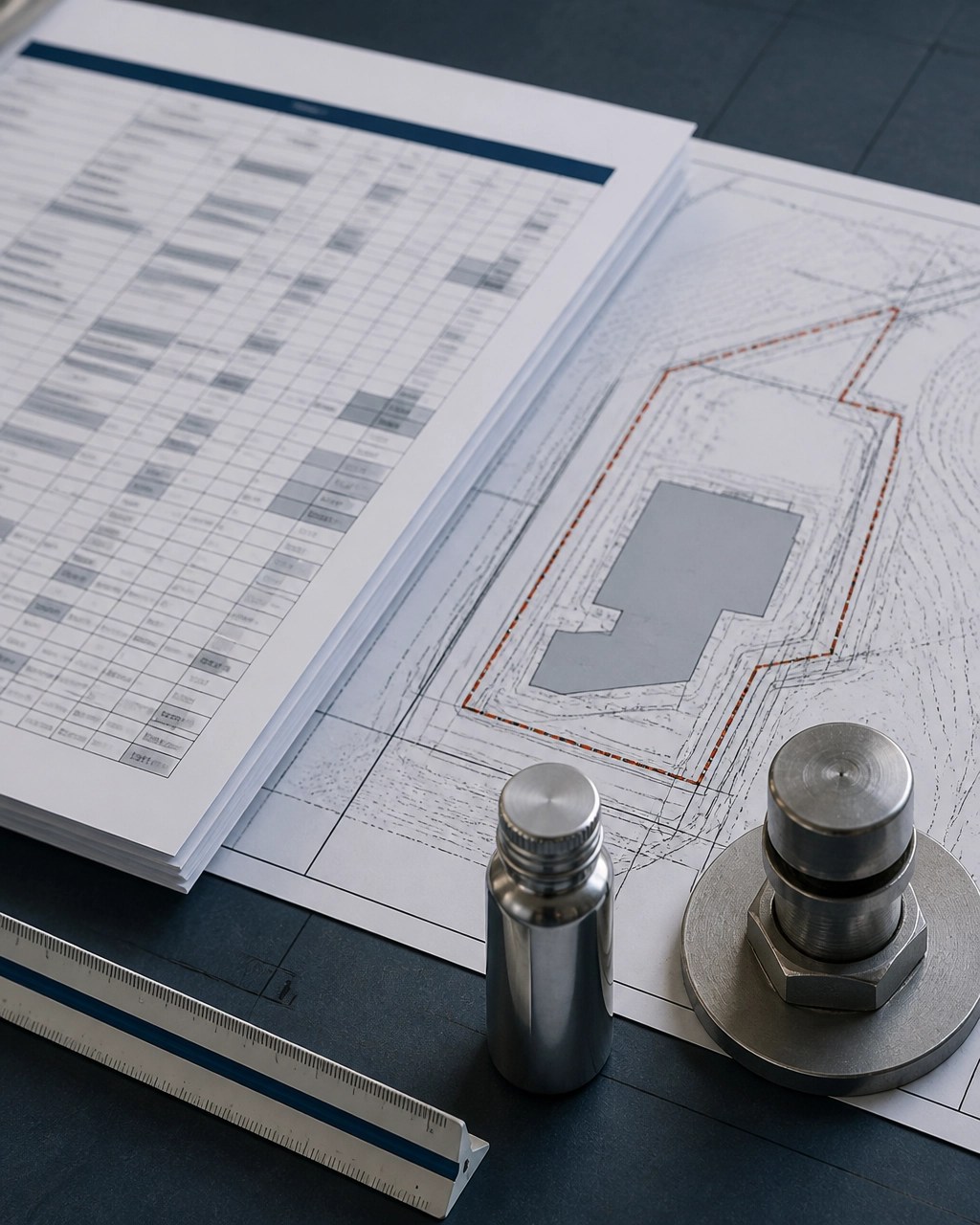Industrial site plan and environmental sampling equipment used for ISRA applicability review