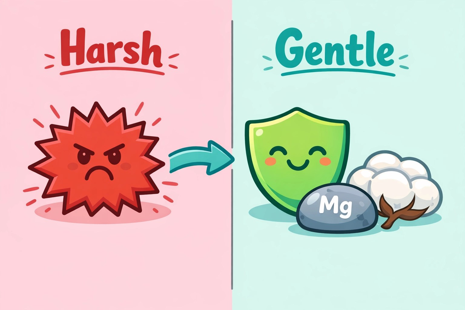 A protective shield with magnesium and cotton, representing gentle skin care and irritation-free natural deodorant.