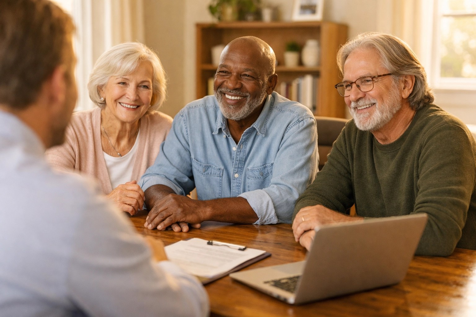 Retirees meeting with financial advisor to discuss annuity options and retirement income planning