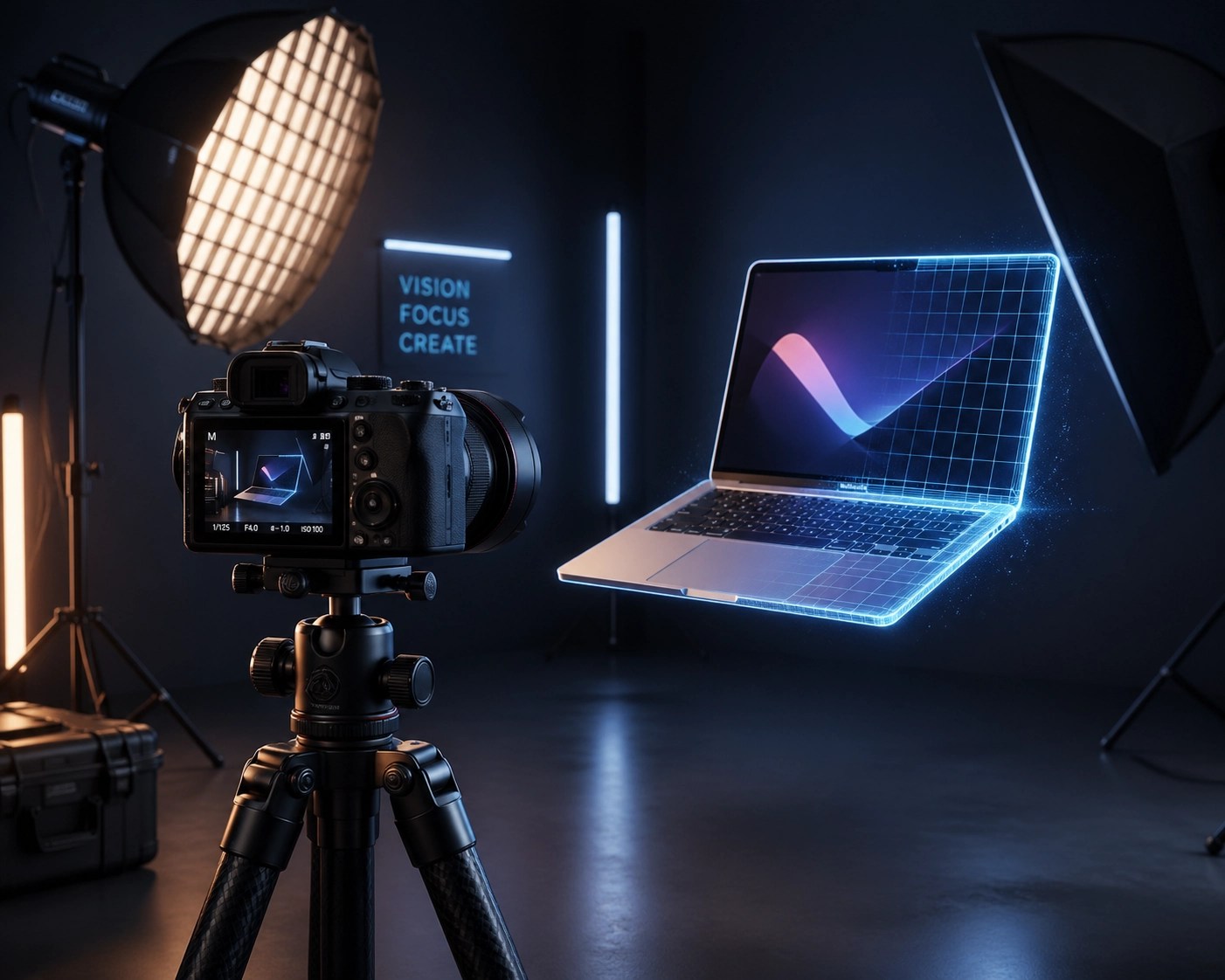Professional camera and studio setup for creating high-quality tech product videos and media content.