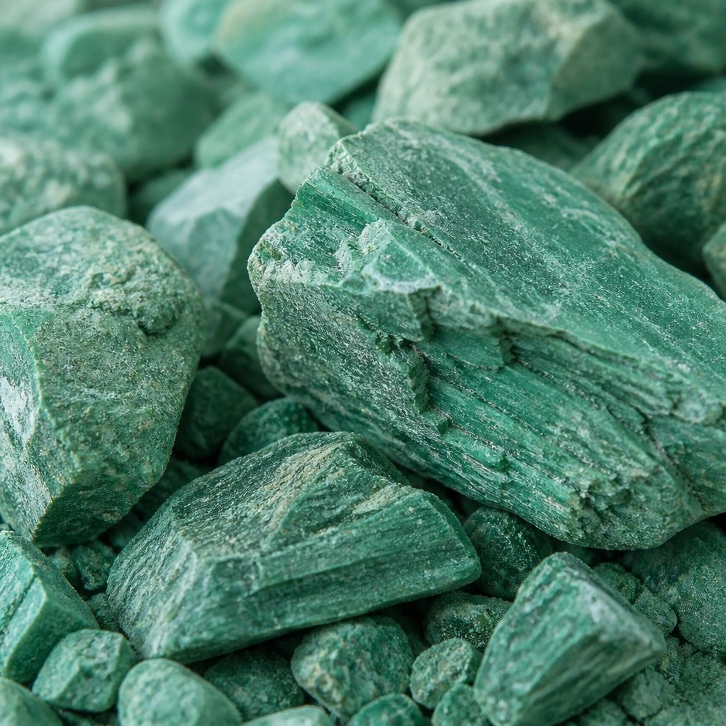 Raw green clay minerals showing a unique crystalline structure