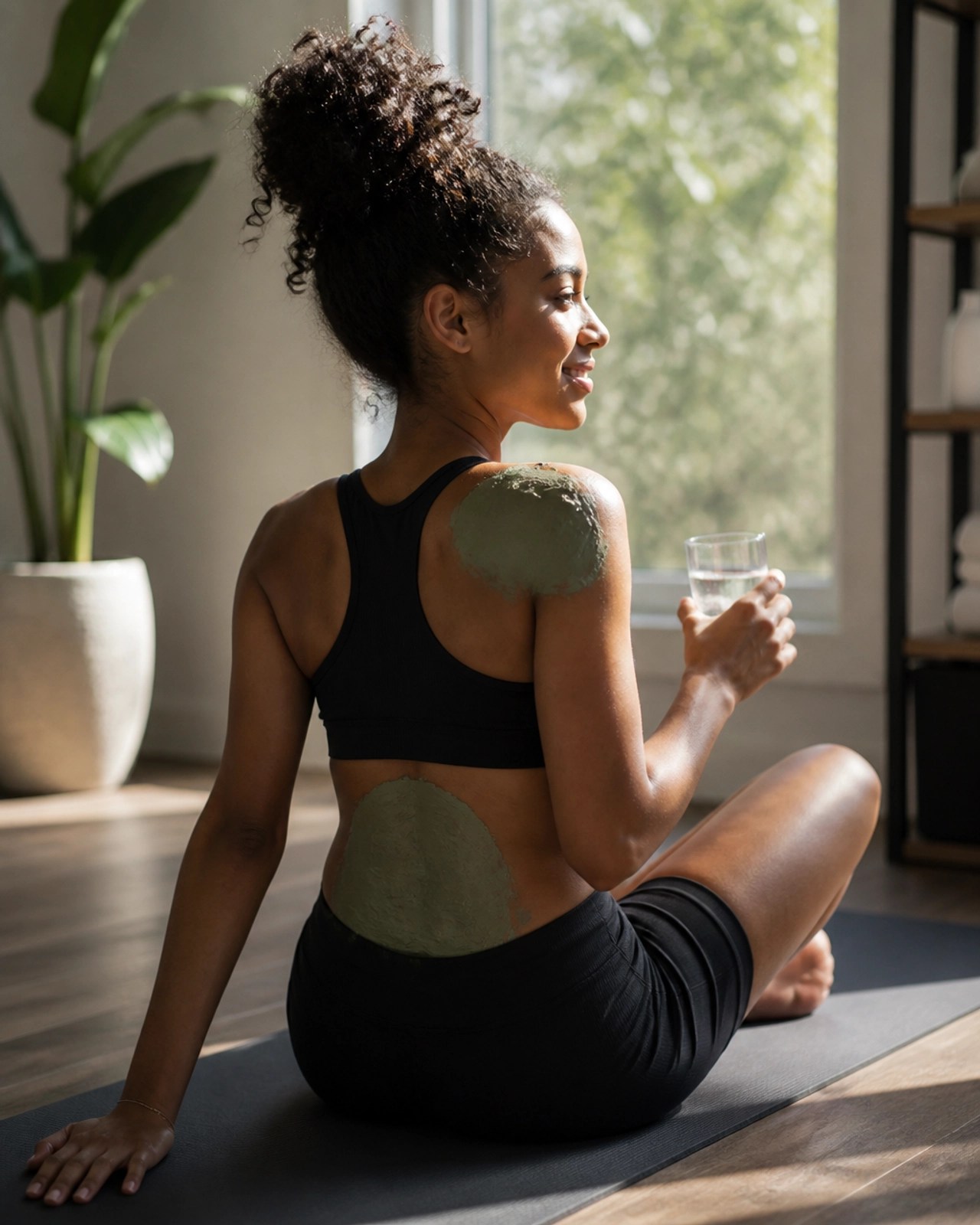 Athlete relaxing with clay applied to shoulders