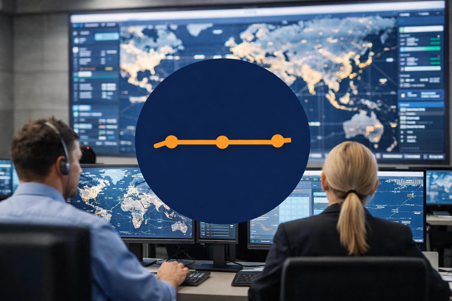 A modern logistics control center with a stable rate graph icon representing consistent freight pricing.
