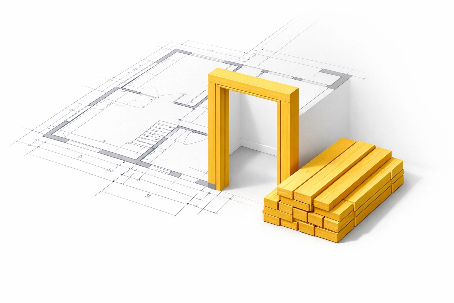 Architectural blueprint transitioning into a custom home design, showing the start-to-finish process.