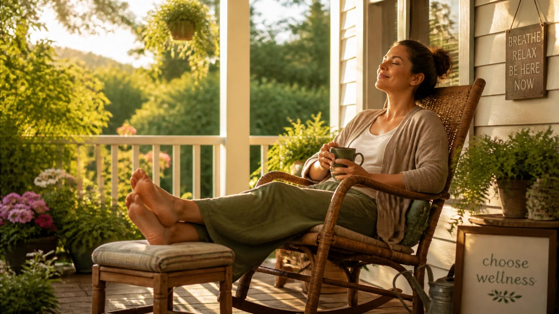 A person showing a look of relief and well-being