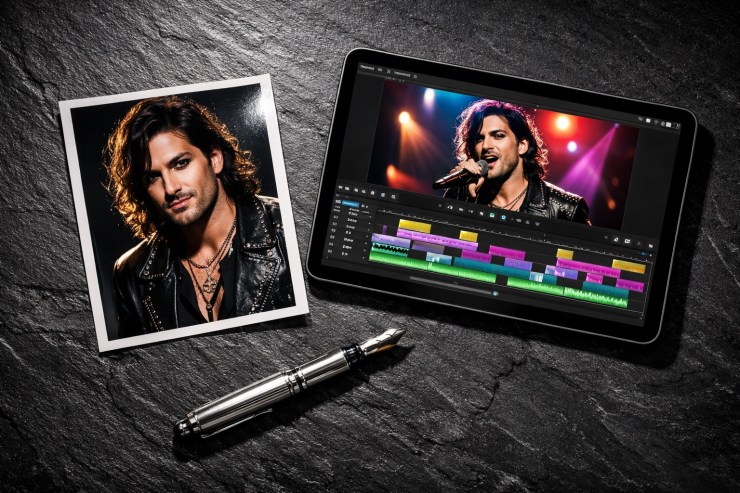 Professional headshot and digital video reel setup for talent agency submission materials.