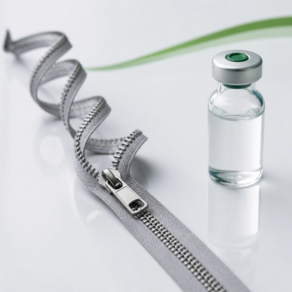 A metallic zipper metaphor representing the integrity of peptide folding