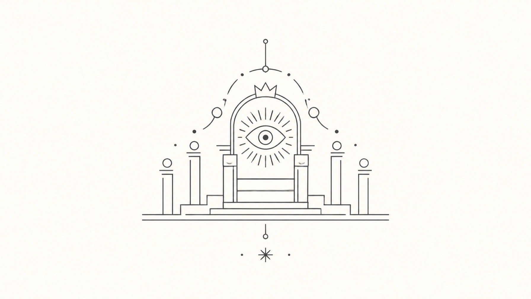 A minimalist editorial illustration of a divine eye and throne, symbolizing the Divine Council.