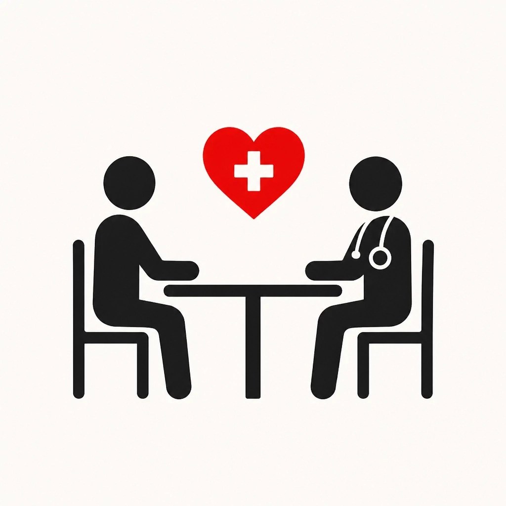 Illustration of a patient and doctor consulting together