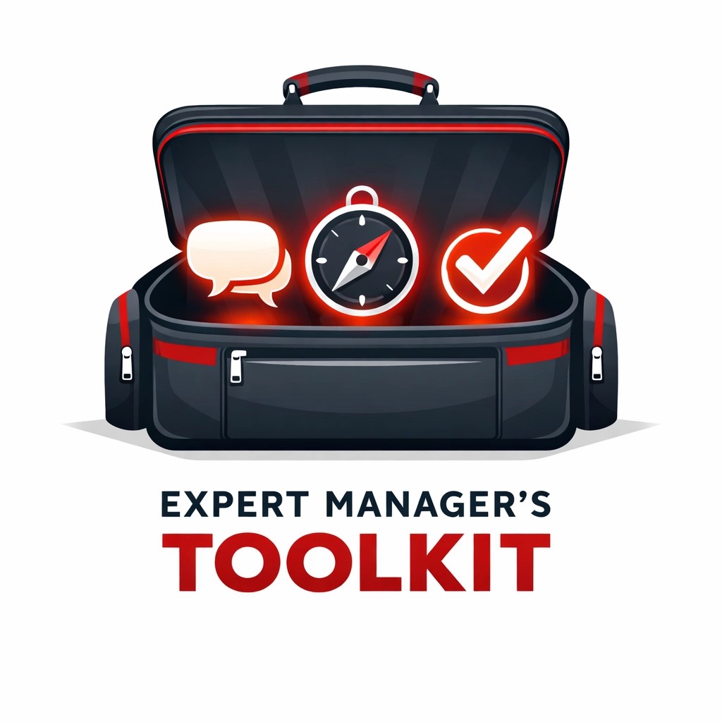 Illustration of a management toolkit representing effective team communication and operational problem-solving strategies.