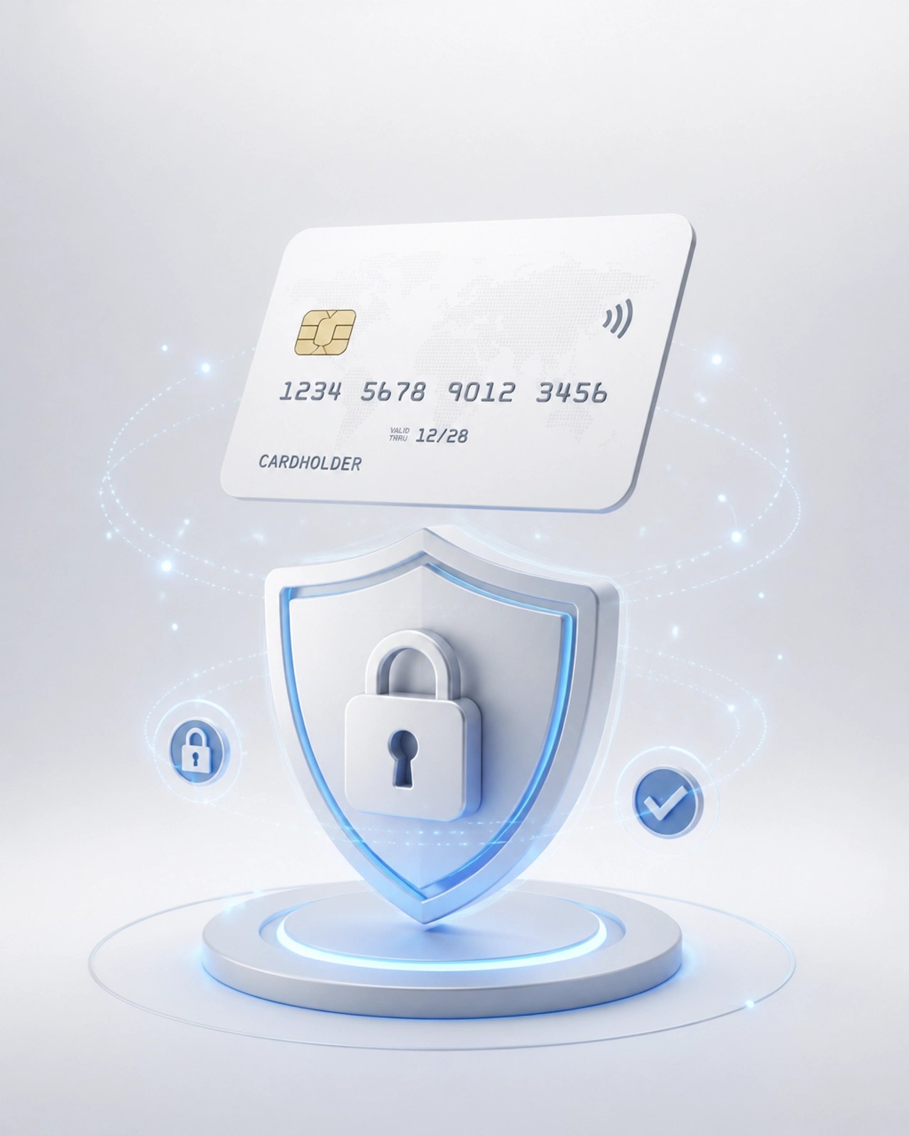 A professional 3D digital illustration of a secure payment gateway, highlighting data security and encryption
