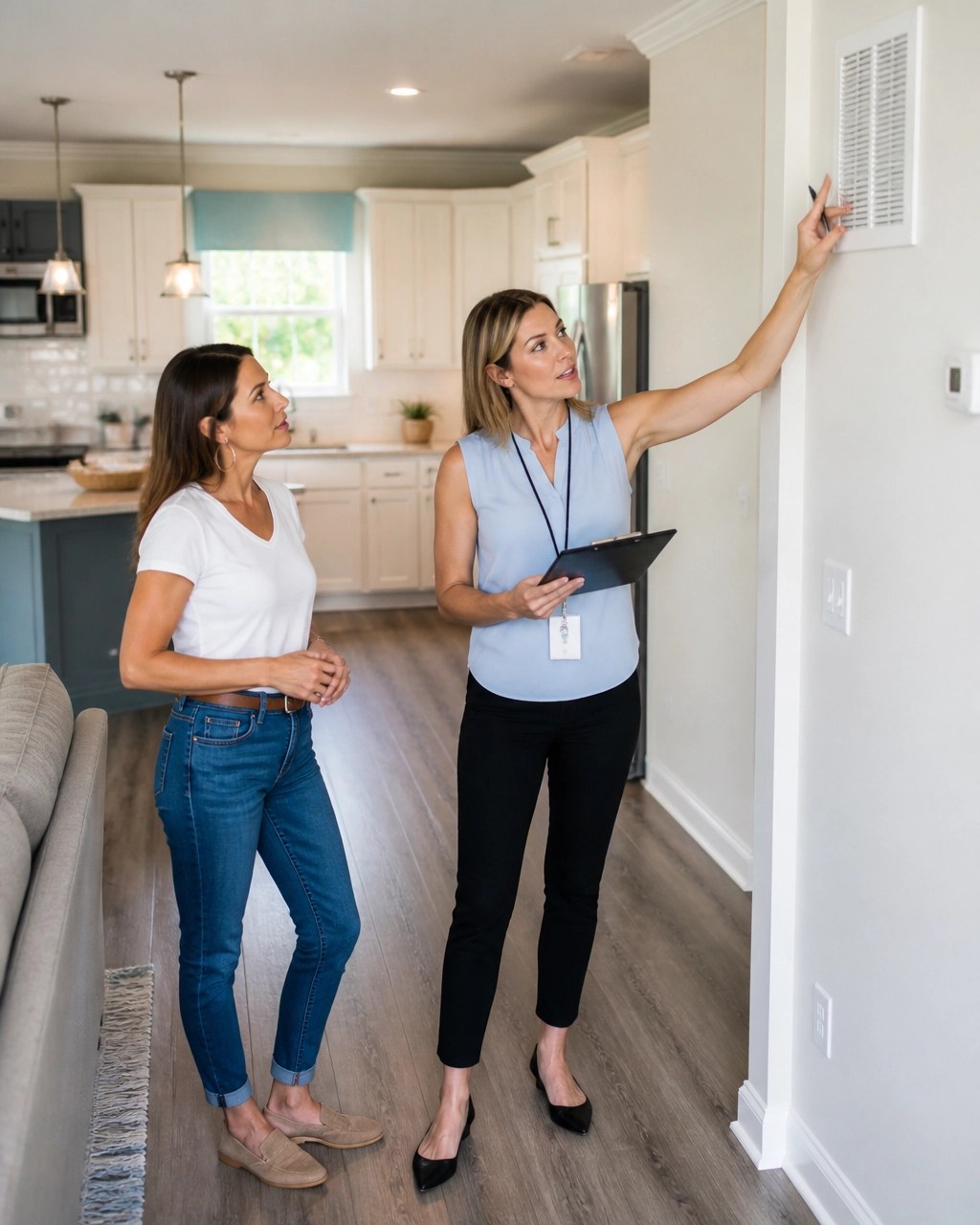 Female property manager conducting a rental-home inspection with a woman investor