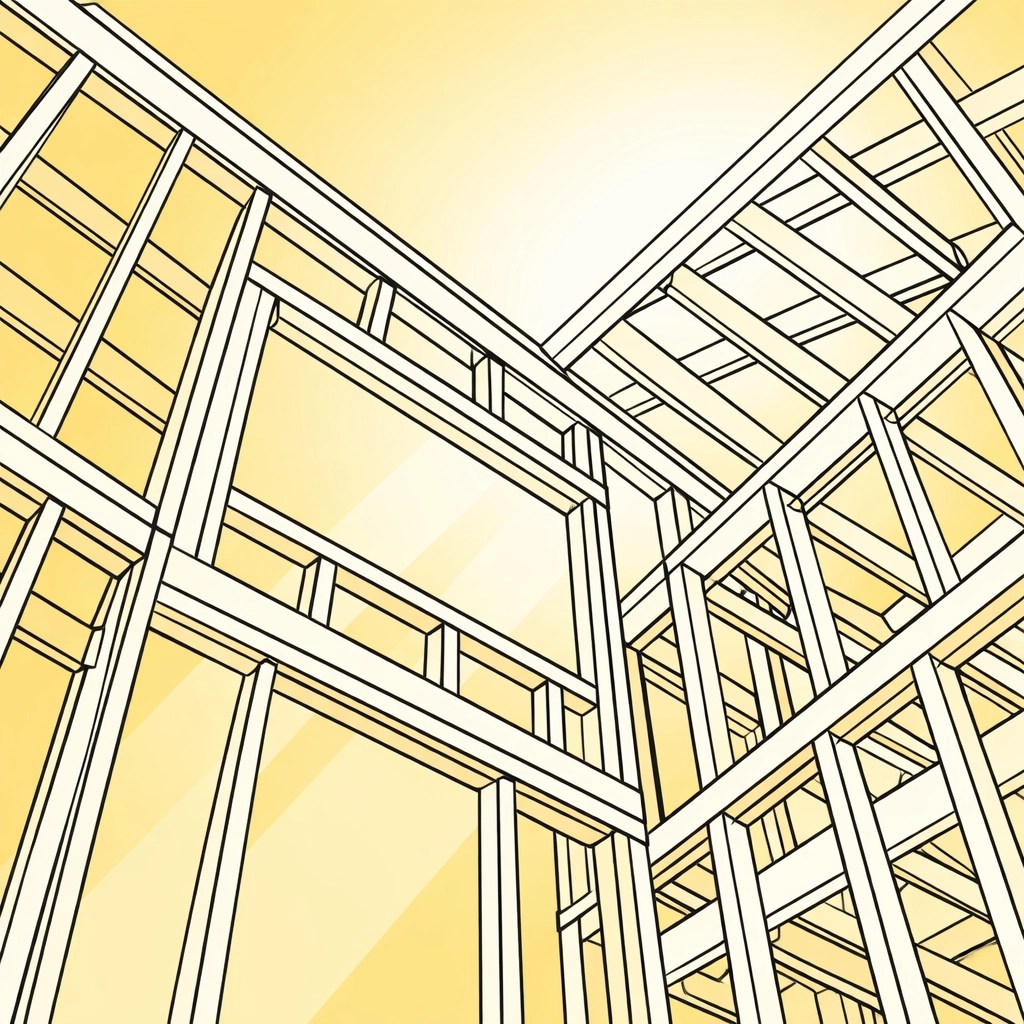 Minimalist illustration of the framing and structural phase of a new custom home.