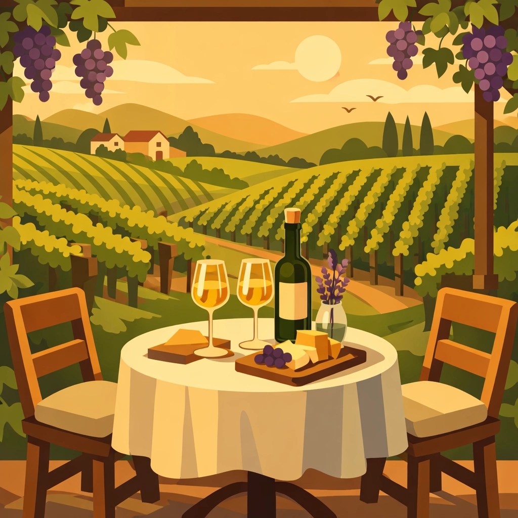 Intimate outdoor wine tasting setup at Loudoun County vineyard with glasses and rolling vines