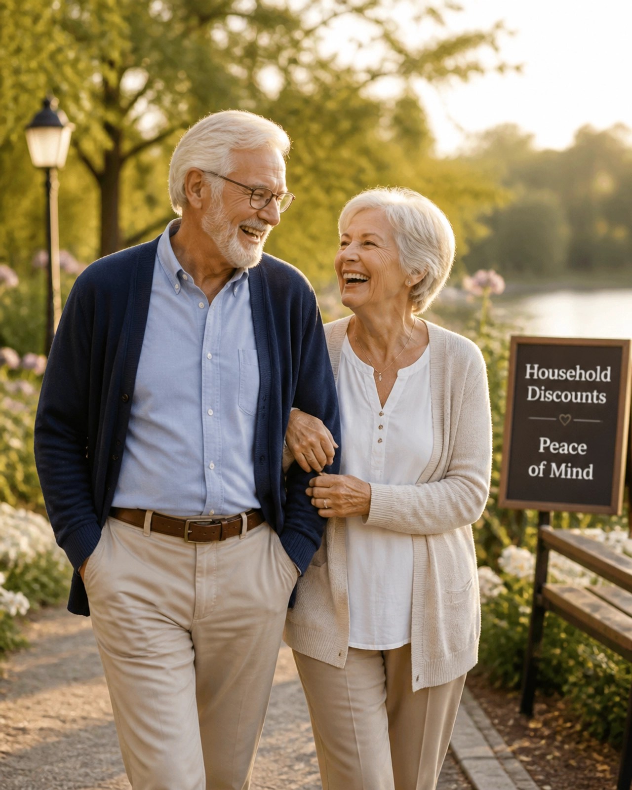 Happy senior couple enjoying financial peace of mind