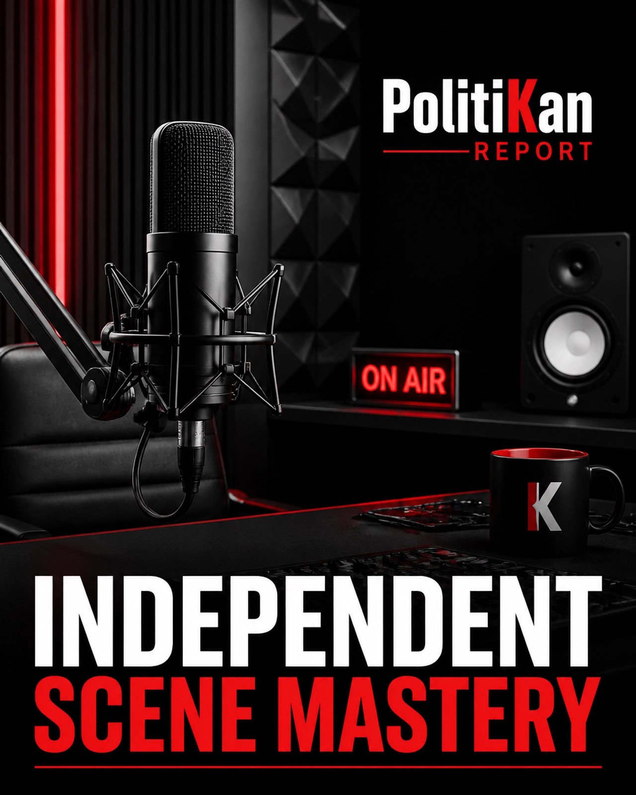 Independent scene studio setup with PolitiKan branding