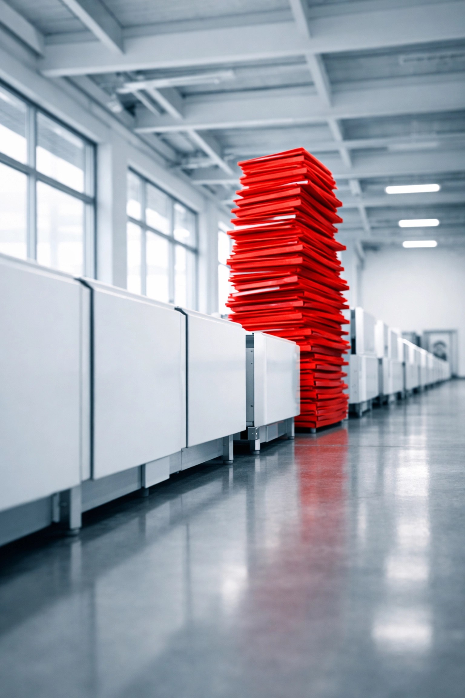 Bottleneck in an industrial production line illustrating the operational cost of delayed performance feedback.