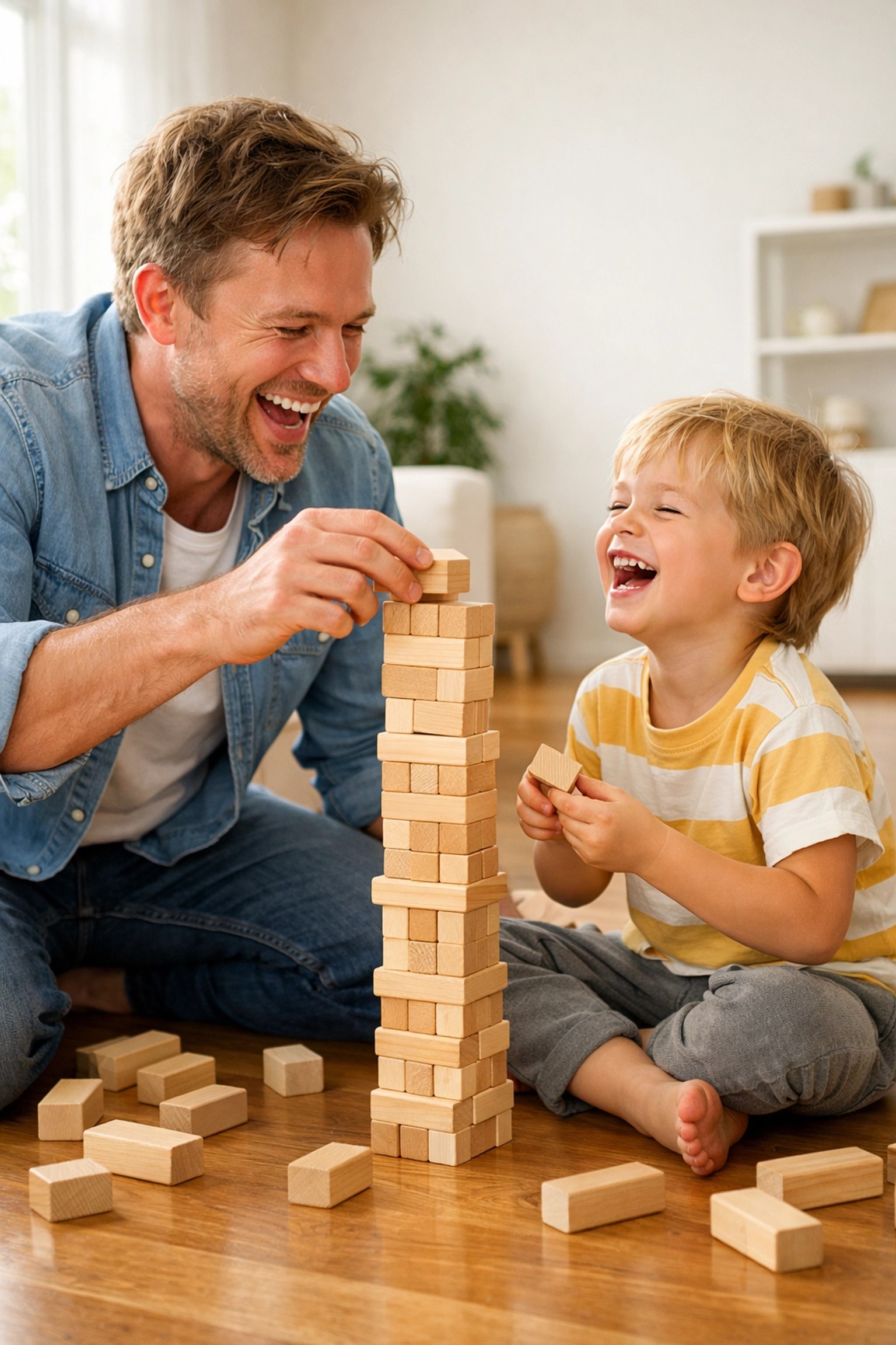 A parent and child playing with blocks, representing life insurance protection for every family member.