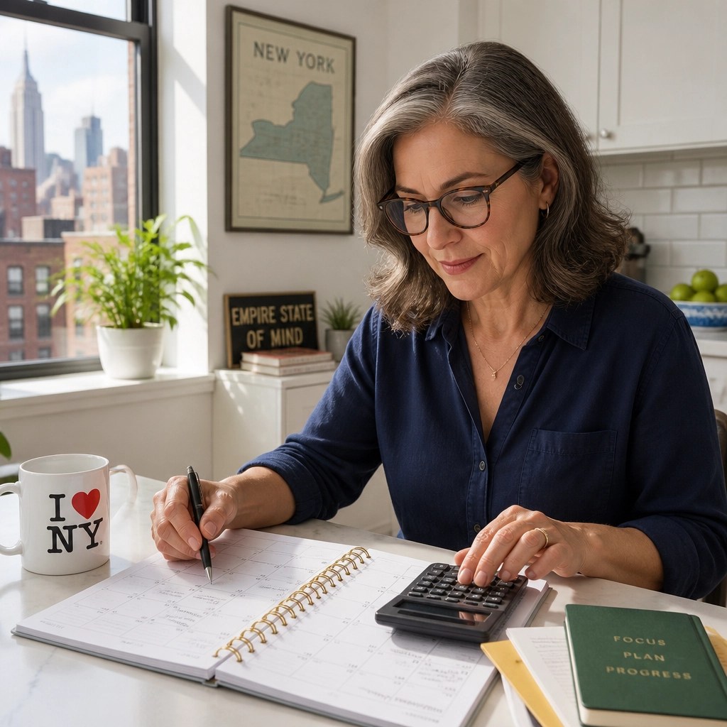 A person in New York focused on their healthcare budget and planning