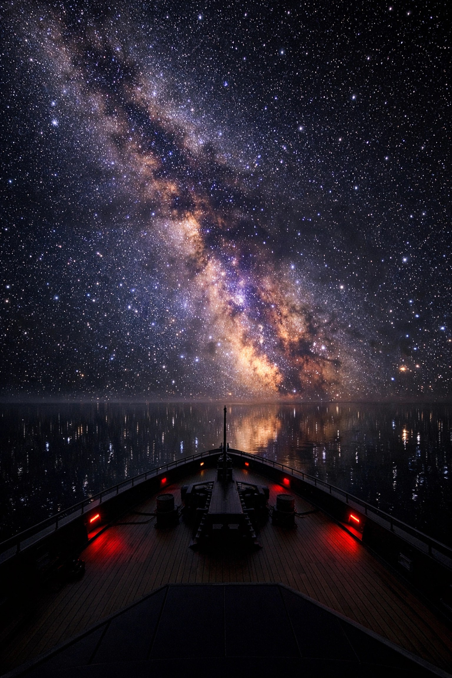 View of the Milky Way galaxy stretching across the night sky from a luxury expedition cruise ship.