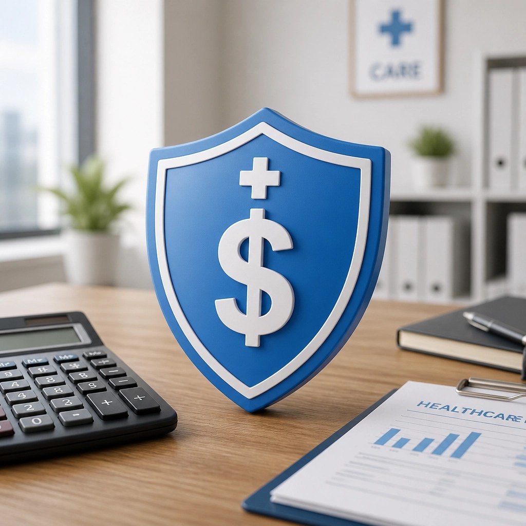 Icon of a medical shield with a dollar sign representing affordable healthcare
