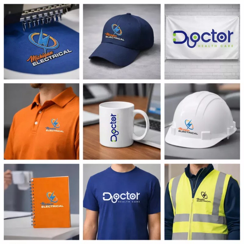 A wide variety of branded products including hats, shirts, and bags, showcasing how API Corporate can handle any branding need.