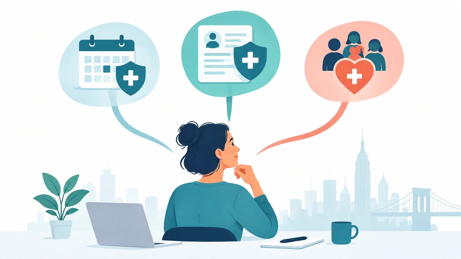 Simple visual comparison of COBRA, Qualified Health Plan, and Essential Plan options for a New York freelancer