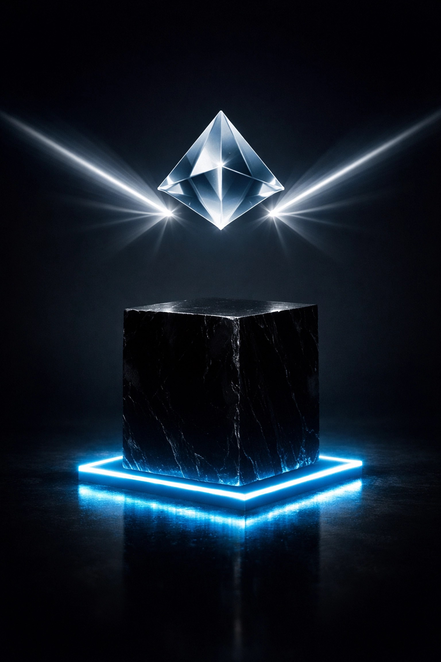 A glass prism refracting light over a dark block, representing the solid infrastructure of white-label web design support.