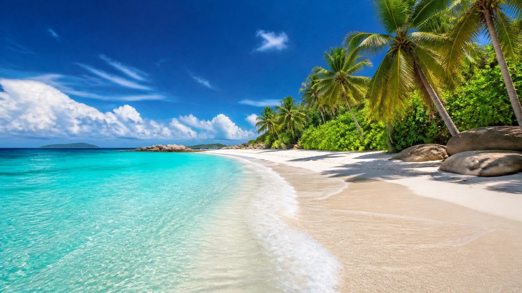 Pristine turquoise Caribbean beach with white sand and luxury seaside scenery