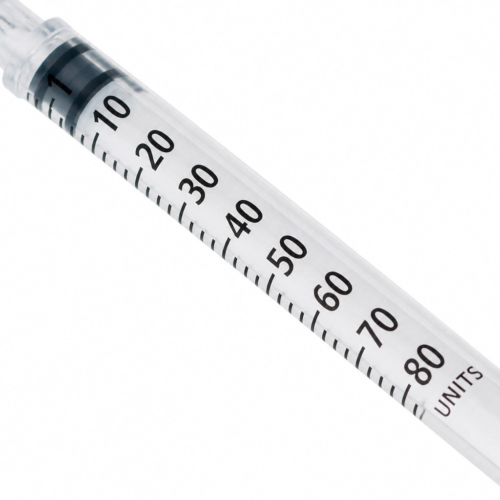 Macro photography of insulin syringe units