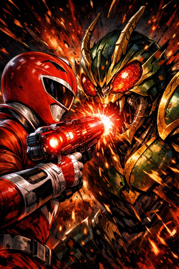 Leo using Battilizer against Trakeena in brutal Power Rangers Lost Galaxy battle