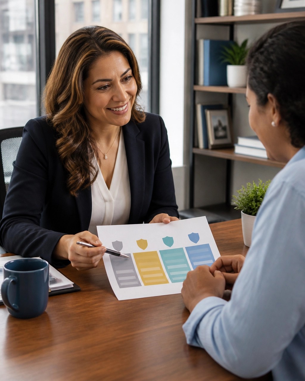 New York resident and insurance advisor comparing health plan options together
