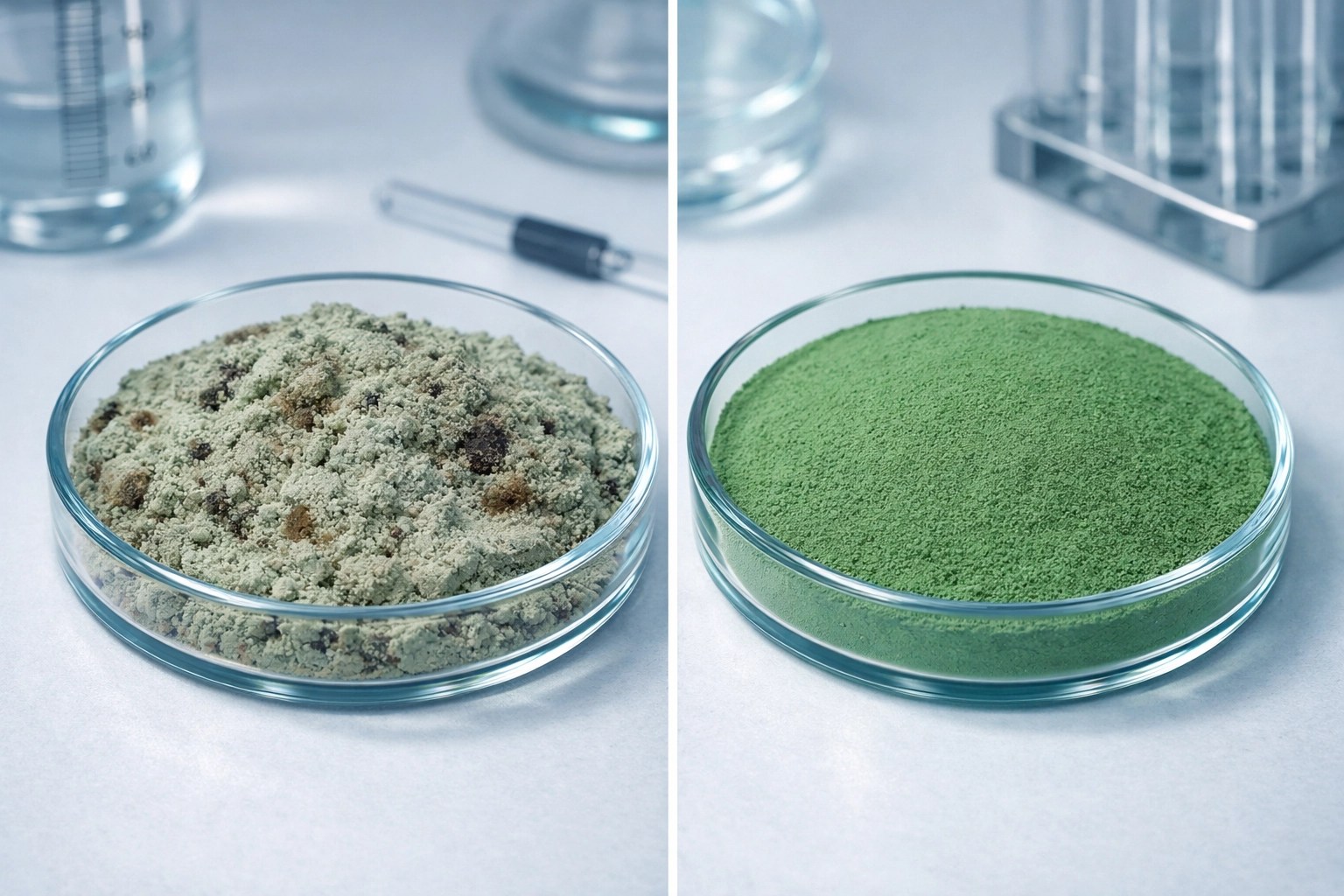 Laboratory comparison of contaminated clay versus pure food-grade green clay samples