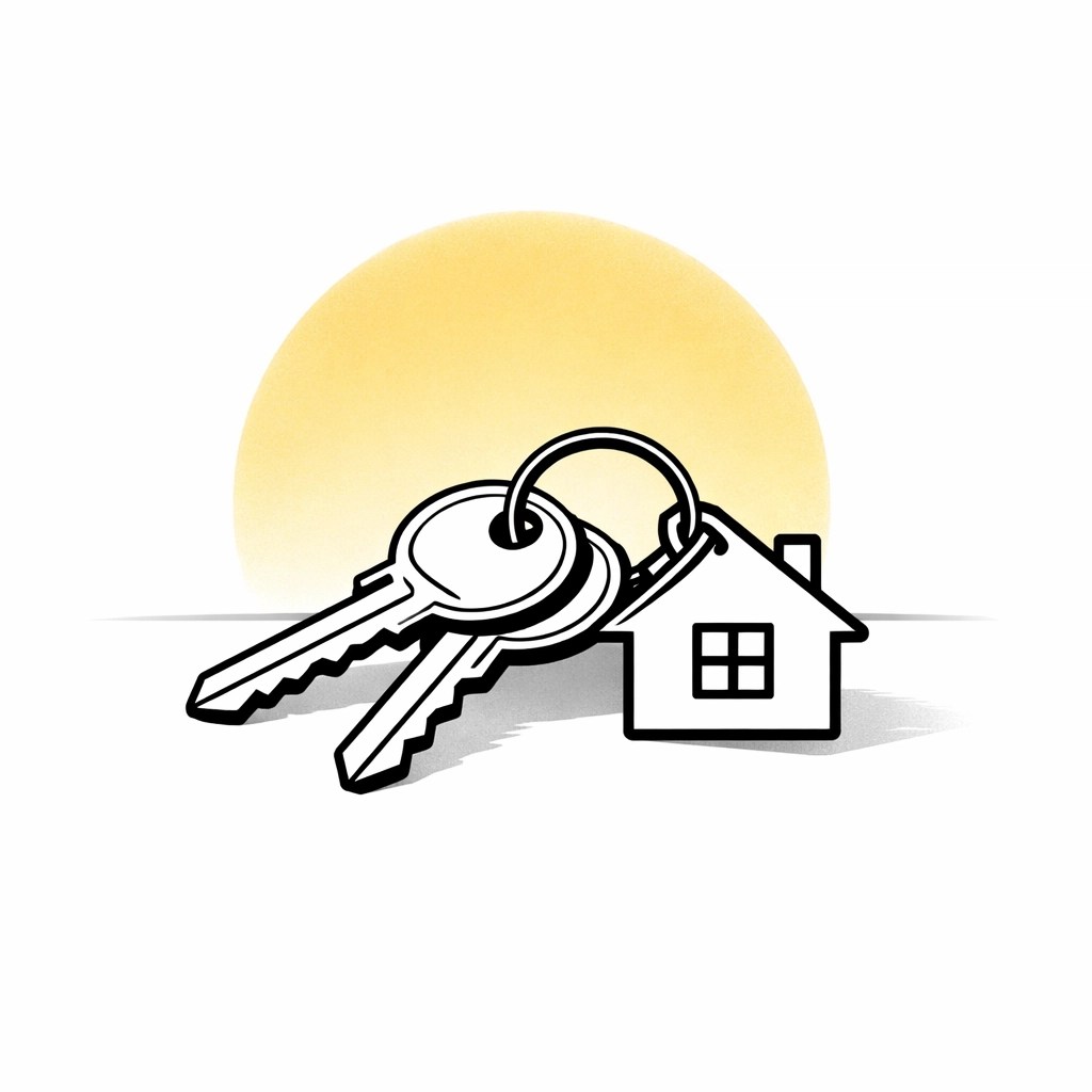 House keys on a white surface symbolizing the successful completion of a single-vendor home build.