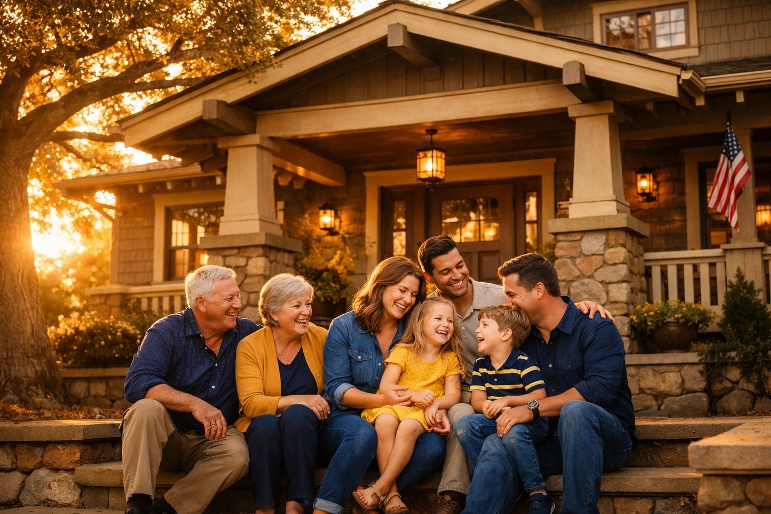 Multi-generational family at home representing a solid foundation for whole life insurance.