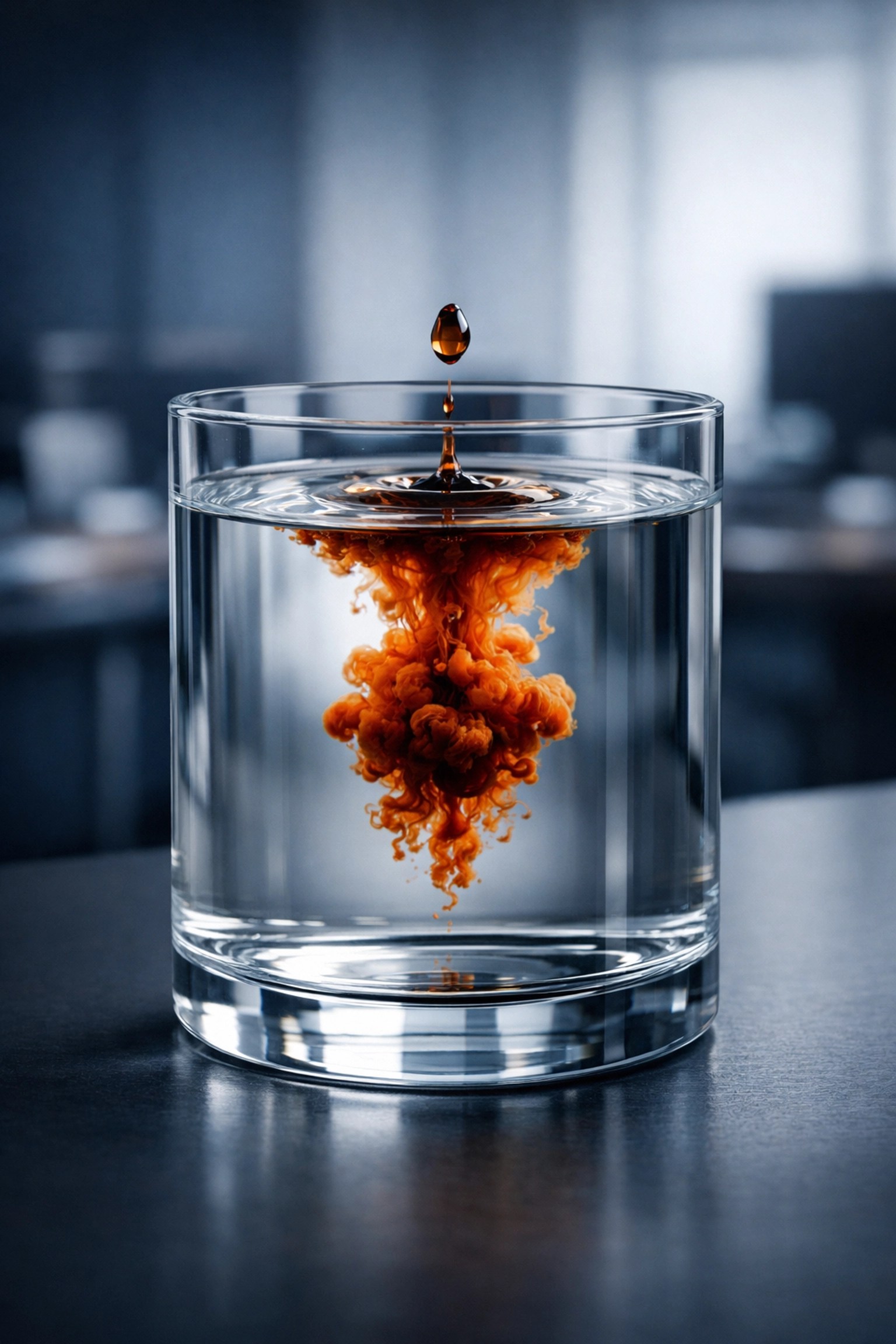 Amber liquid drop in water illustrating the value of human depth in strategic business growth.