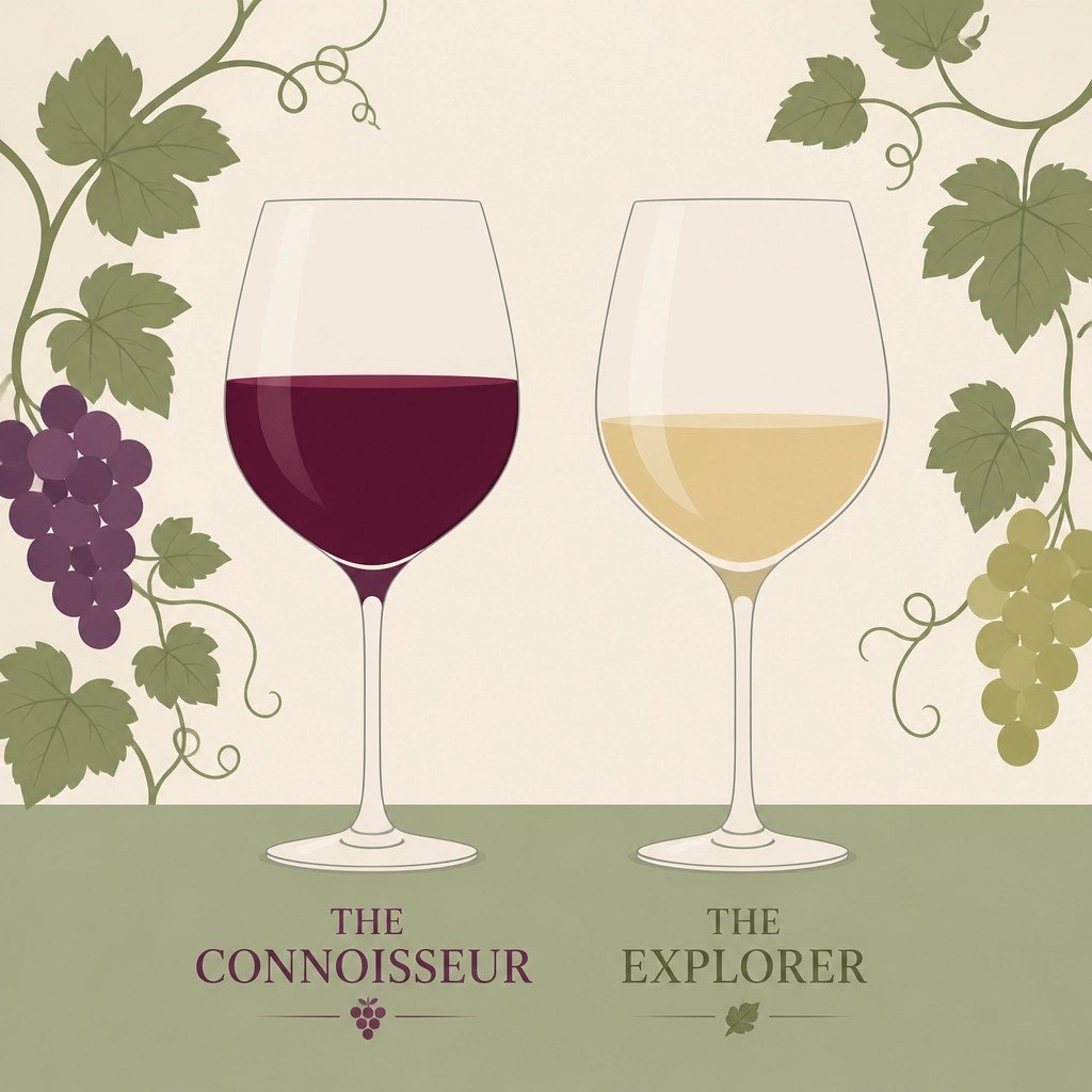 Illustration comparing the Connoisseur and Explorer wine tasting options.