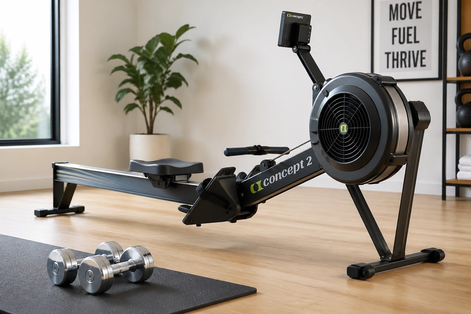 Rowing machine hire in Melbourne for a balanced home gym cardio and strength workout.