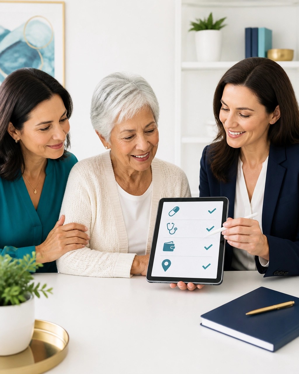 Medicare advisor helping a family complete an enrollment checklist