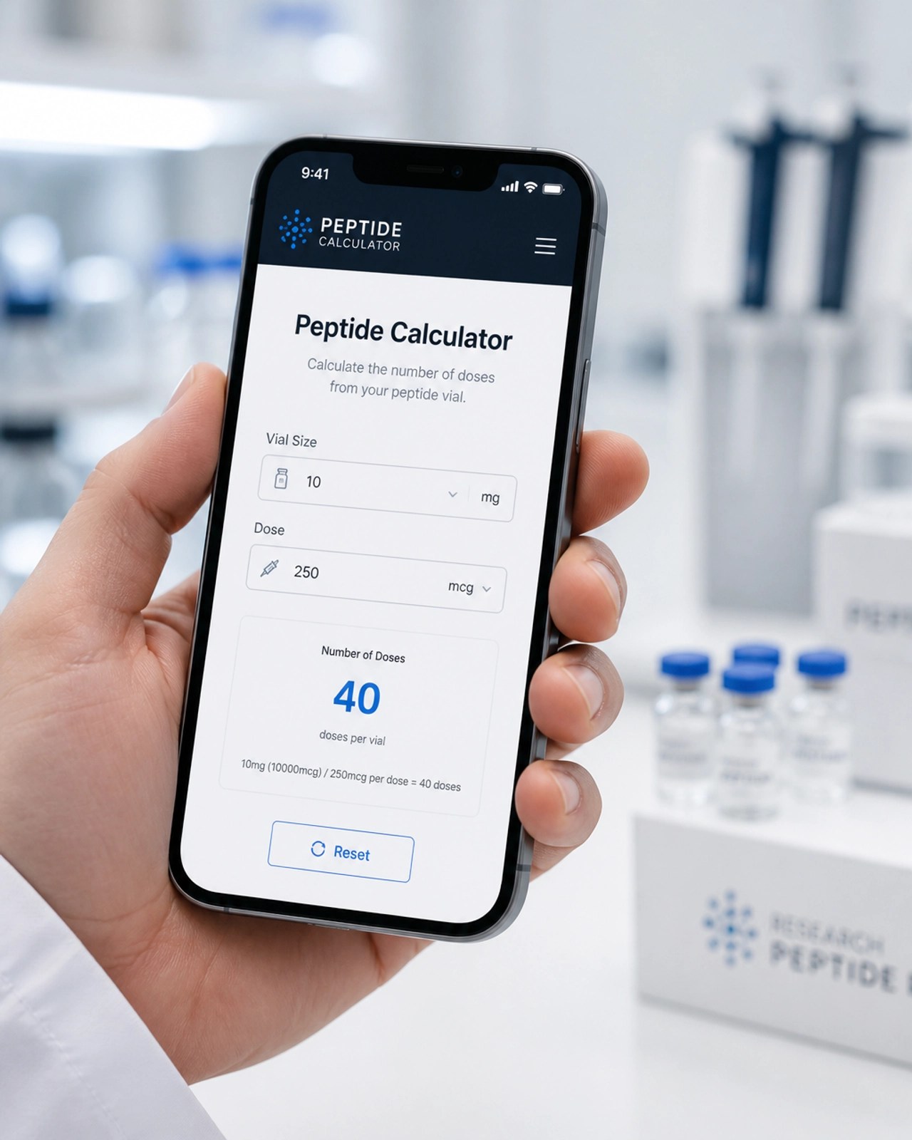 Smartphone with Peptide Calculator app