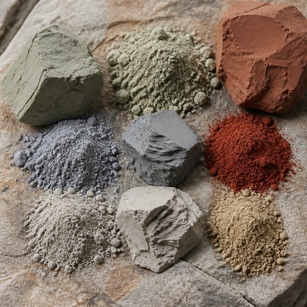 Different types of raw healing clays