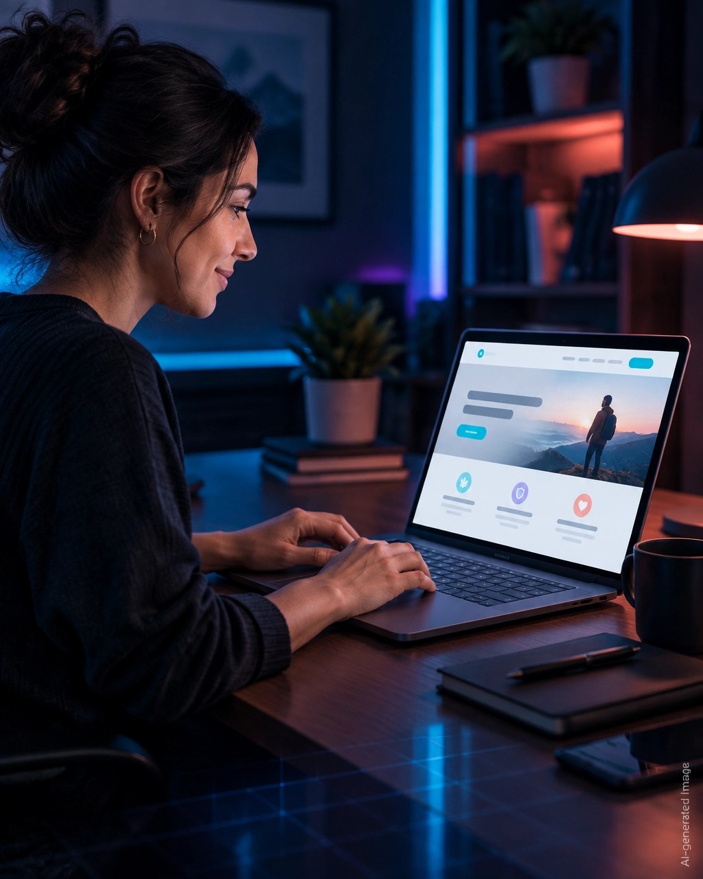 Small business owner browsing a stable website on a laptop