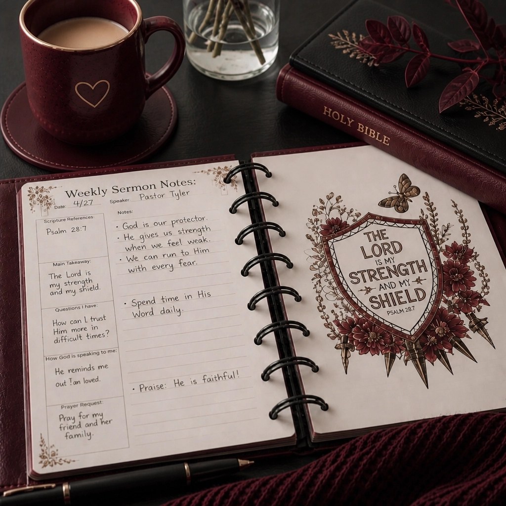 Bible Study Methods Part 14: Sermon-Based Study , Carrying Sunday's Message Through the Week 5 Open faith-based planner with Bible study notes and soft cream stationery