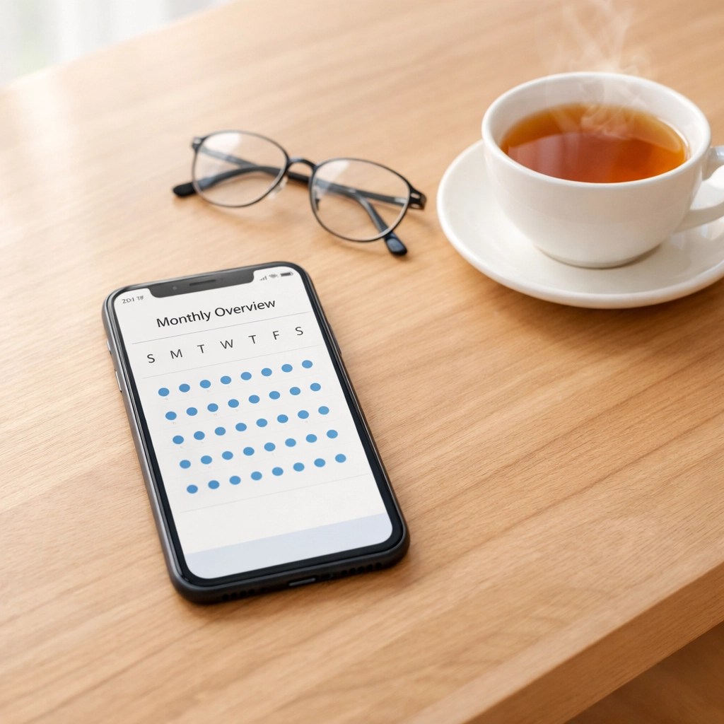 A smartphone on a desk displaying a recurring dialysis appointment schedule for organized medical transport.