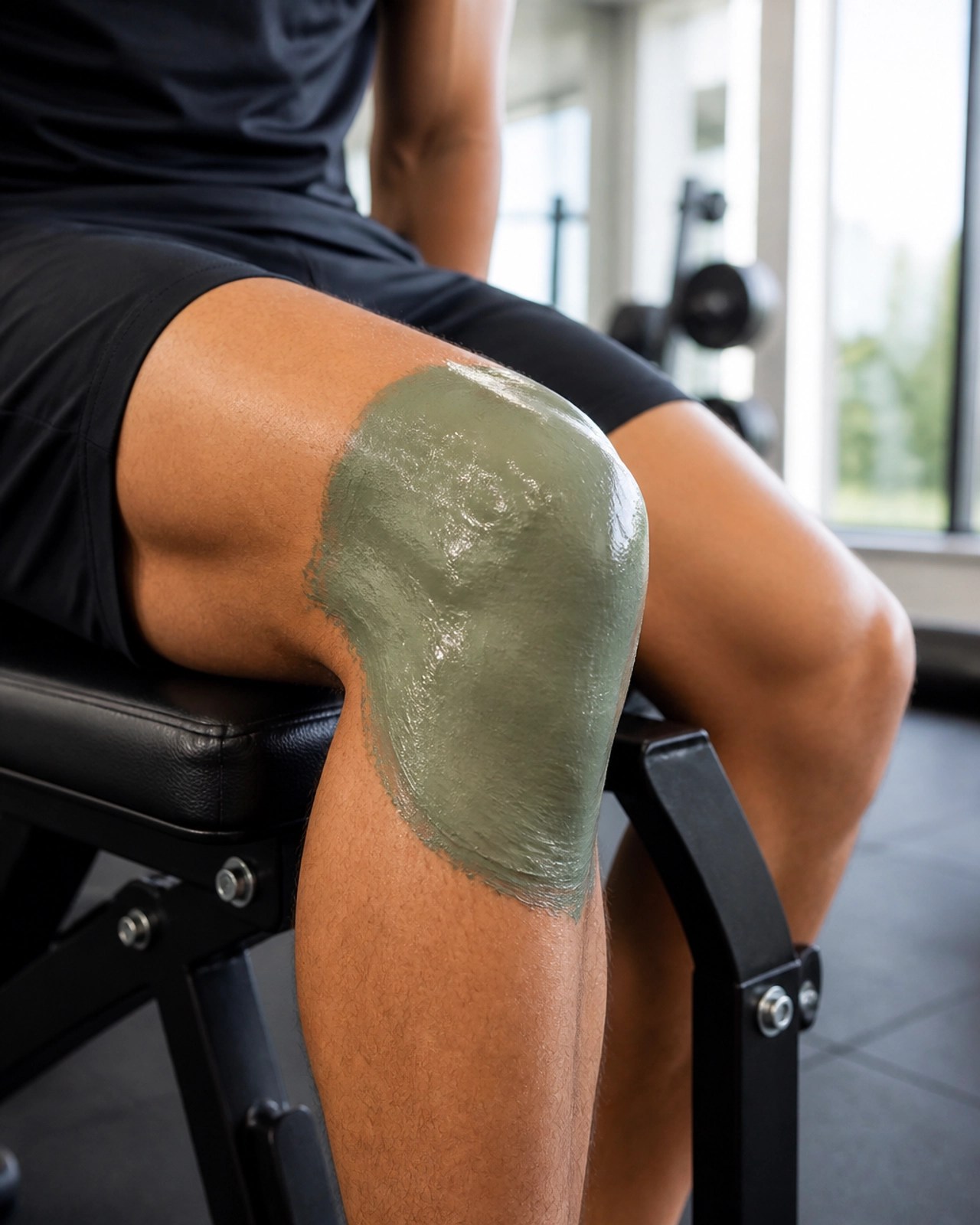 Athlete applying clay to a joint for recovery