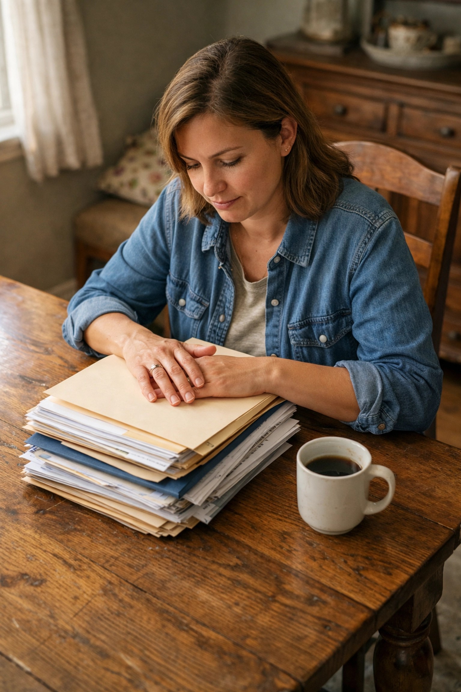 Family member organizing legal paperwork to start the probate process for a home legacy.