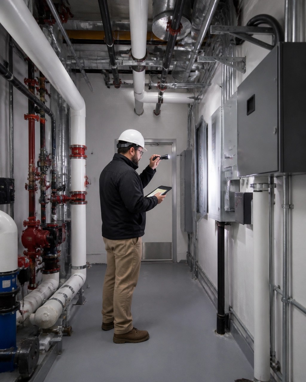 AI-generated commercial property inspection of an interior mechanical room in Newark, New Jersey